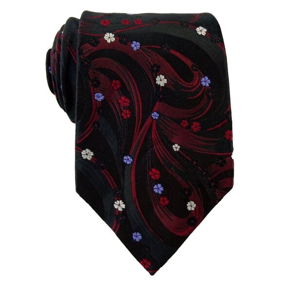 Bellissimo Sartoriale Thick Floral Silk Tie Black Red Purple Woven Necktie - Picture 1 of 3